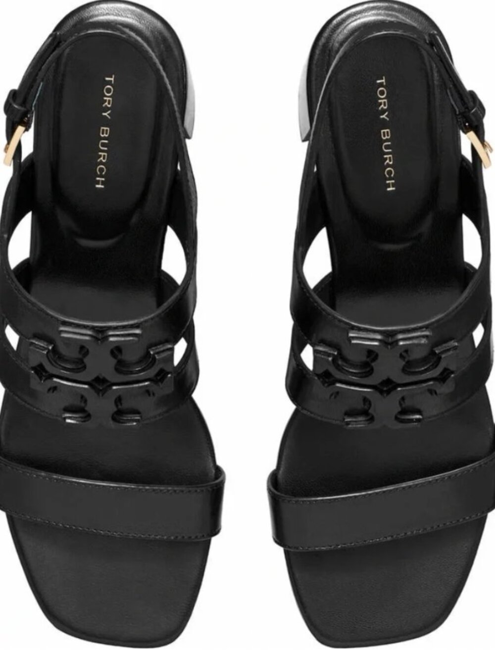 Tory Burch Ines Mid Heel Sandal 55MM Goat Leather in Perfect Black - Size 9